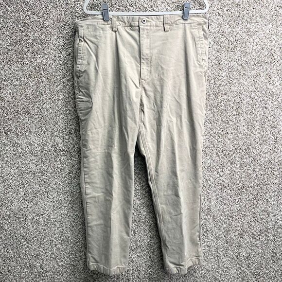 Duluth Trading Co Pants Men’s 40x30 Ballroom Khaki Relaxed Red Flannel Plaid Lin - Picture 1 of 8